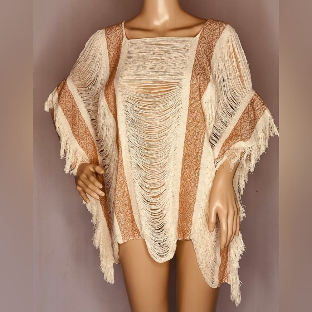 Cream Bohemian Kaftan Copper Caramel Accents Handmade Mexican Organic Cotton